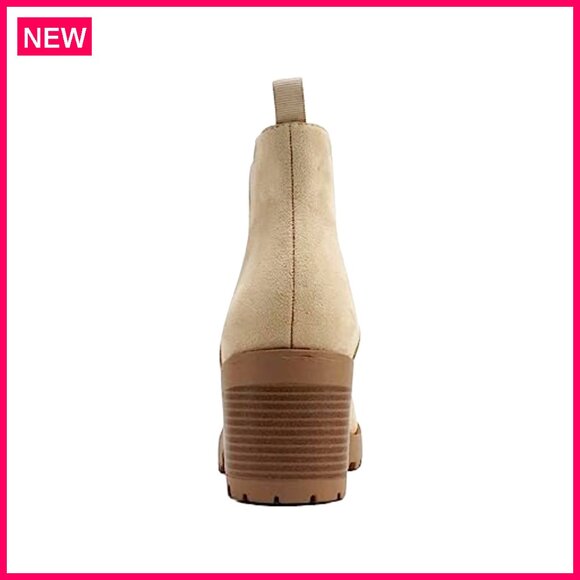 Ankle Boots with Lug Sole Elastic Gore Chunky Heel 2.5 Inch - Picture 3 of 5